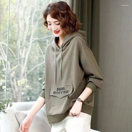 Women's Hoodies Grey Green Text Sweatshirt Letter Printing Cropped Woman Clothing Hooded Top Offer Warm Nice Color