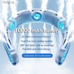 Electric Fans 10000mah Neck Fan USB Portable Air Conditioner fans Mini 3-Speeds Bladeless hanging neck fan summer for Outdoor Sport Air Cooler YQ240118