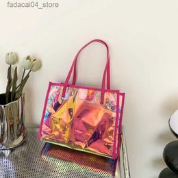 Shopping Bags 2023 Fashion Transparent Bag for Women Large Capacity Pvc Laser Waterproof Tote Bag Summer Beach Seaside Holiday Shopping Bag Q240118