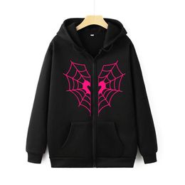 Fashion Y2K Spider Web Printed Zipper Hoodie Street Gothic Harajuku Hooded Coat ins