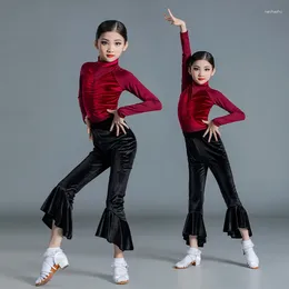 Stage Wear Girls' Latin Dance Practice Clothing Autumn And Winter Long Sleeved Pants Velvet Children's