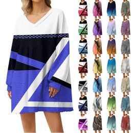 Women's T Shirts Fashion Casual Geometric Print Large Sweatshirt V-Neck Long Sleeve Loose Dress Elegant Versatile Ropa De Mujer