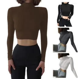 Women's T Shirts Ribbed Knit Half Turtleneck Sweater Women Long Sleeve Undershirt Crop Top