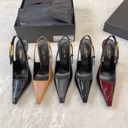 1 1 Luxury LEE mirrored leather slingback pump prom dress dance black shoe man Designer heel Woman sandal Slide flip flop Slipper Crocodile slim high heel Shoes DHgate