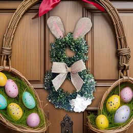 Decorative Flowers Easter Wreath Artificial Hanging Ornament With Bow Knot For Party Home Holiday Indoor Decorations