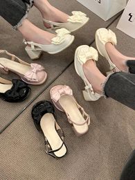 Dress Shoes Beige Heeled Sandals Bow Med 2024 Mary Jane Black Comfort Retro Medium Spring Block Fashion Clear Girls High Buckle