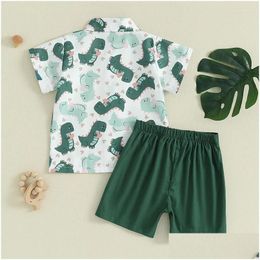 Clothing Sets Toddler Boy Valentine S Outfits Heart Print Button Down Shirt Casual Shorts Baby Summer Clothes Set Drop Delivery Kids M Dh7Y4