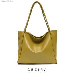 Shopping Bags CEZIRA Luxury PU Vegan Leather Tote For Women Fashion Large Capacity Shopping Shoulder Bags Soft Daily Laptop Handbags Purses Q240118