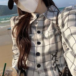 Women's Blouses Minimalist Small Waist Short Style Slimming Spicy Girl Top Spring And Summer Design Sense Fashionable Checkered Shirt