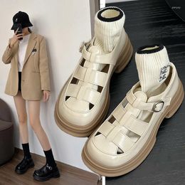 Sandals 2024 Fashion Summer Sandal Loafers Women PU Leather Thick High Heel Hollow Platform Casual Shoes Handmade Women's