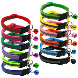 Dog Collars Pet Reflective Collar With Bell Adjustable Size Colourful Nylon Puppy Neck Strap Suitable For Cats And Small Dogs Supplies