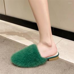 Slippers Plush Women Modern Mules Winter Ladies Shoes Warm Flat Slipper Round Toe Casual Outdoor Fashion Solid Colour Pantuflas