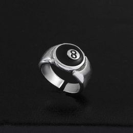 Band Rings Punk Style Billiard Number Black 8 OpenAdjustable Rings Metal Alloy Rings Fashion Hip Hop Rock Jewellery For Women And Men J240118