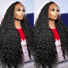 250% 13x4 HD Transparent Lace Frontal Wig Brazilian Curly 13x4 Lace Front Human Hair Wigs 30 34 Inch Loose Deep Wave for Women