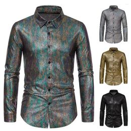 Men's Casual Shirts Long Sleeve Men Shirt Stylish Snakeskin Print Long-sleeved For Club Wear Slim Fit Single-breasted Spring