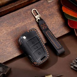 Leather Car Key Case Cover Fob Keychain Accessories for Skoda Octavia Volkswagen Golf 7 Mk7 Ibiza Leon Altea Keyring Holder Bag