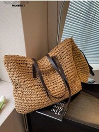 Shopping Bags Luxury Design Straw Woven Tote Bags Summer Casual Large Capacity Handbags New Fashion Beach Women Shoulder Simple Style Shopping Q240118