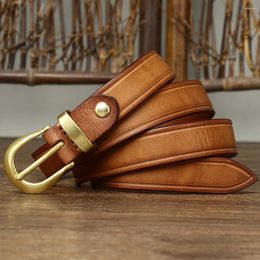 Belts 2.4cm Width Female Genuine Leather Belt Copper Pin Buckle Women Jean Wild Cowskin Fashion Retro Waist Strap