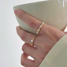 Cluster Rings Fashion Gold Color Pearl Twist Set For Women Girls Adjustable Elegant Ring Jewelry Trendy Gifts 2024 Accessories Gift