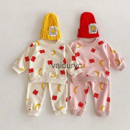 Clothing Sets 2024 Spring New Baby Cotton Sweatshirt Set Infant Toddler Fashion Fruit Print Tops + Pants 2pcs Suit Boys Girls Casual Outfits H240508