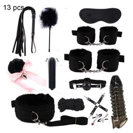 Sexy Leather BDSM Kits Plush Sex Bondage Set Handcuffs Sex Games Whip Gag Nipple Clamps Sex Toys For Couples Exotic Accessories 240117