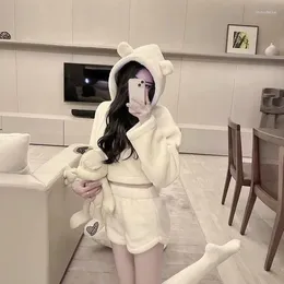 Women's Sleepwear Pajama Sets Women Kawaii Hooded Tender Cozy Loose Fashion Japanese Style Simple Girlish Soft Aesthetic Home Students