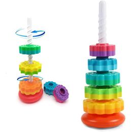 Sorting Nesting Stacking toys Baby Spinning Wheel Stacking Toys Rainbow Ring Stacker Montessori Early Educational Learning Toys For Toddler Gift 240118