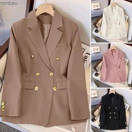 Women's Suits Blazers Women Casual Blazer Double Breasted Suit Jacket Korean Version Pure Colour Loose Fashion Suit Jacket Simple Office Ladies TopsL240118