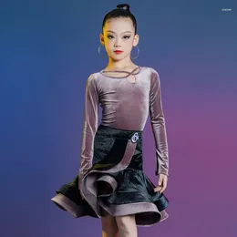 Stage Wear Advanced Edition Children's Latin Dance Practise Suit 2024 Autumn/winter Girl Internet Famous Split Body Set Skirt