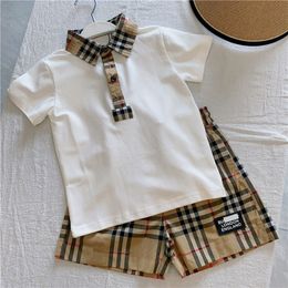 New Boys Babies Polo Short Sleeved Shirt Summer Childrens Chequered T-shirt Designer Kids Tracksuit Fashion Clothing Sets CSD2401183-8