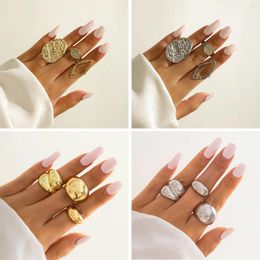 Cluster Rings 3Pcs/Set Exaggerated Metal Curved Open Adjustable For Women Vintage Gold Color Geometric Charm Ring Jewelry Joint