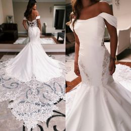 Beach Boho Mermaid Wedding Dress for Bride Illusion Off Shoulder Beaded Lace Bridal Gowns for Marriage Dresses Sweep Train Designers Gown NW064