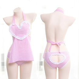 Japanese Style Cute Kawaii Sexy Lingerie Witch Love Chest Maid Uniform Servants Bondage Lace Love Aprons Nightdresses Pyjamas 240117