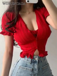 Women's Blouses Shirts European korea Knitted Short sleeve Shirt Female Fashion Hollow Lace Top French Girl Sexy Low Chest V-neck Blouse shirt R4LY YQ240118