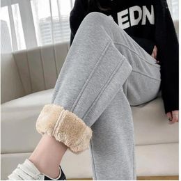 Women's Pants Elastic Waist Cropped Winter Female Trousers Solid Colour Add Fleece Ladies Keep Warm Casual Clothes Hw51