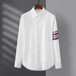 Men's Casual Shirts Men Shirt Spring Autumn Tops RWB Ribbon Armband Vertical Stripe Designer Blouse Cotton Oxford Quality