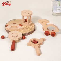 5pcs Dinosaur Musical Instrument Toys Set Wooden Chocalho Handshaker Bell Music Educational Montessori for Kids Gift 240117
