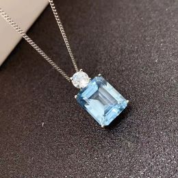 Natural Light Blue Topaz Pendant for Office Woman 10mmx12mm 5ct VVS Topaz Necklace Pendant with 3 Layers 18K Gold Plating