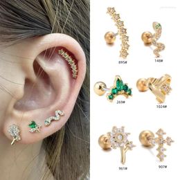 Stud Earrings 1Piece Earring For Women Grils Jewelry Cubic Zirconia Snake Cross Crown Shaped Stainless Steel 8mm Bar