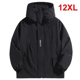 10XL 12XL Plus Size Windbreaker Men Waterproof Jacket Solid Colour Black Coats Male Big Outdoor Outerwear 240117