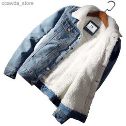 Men's Down Parkas Wholesale Plus Size 6XL Trendy Warm Fleece Thick Denim Jacket 2023 Winter Fashion Mens Jean Jacket Coat Outwear Male Cowboy Q240118
