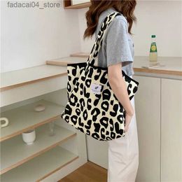 Shopping Bags Rice leopard print Tote bag Large capacity animal print canvas shoulder bag carrying schoolgirl shopping bag Q240118