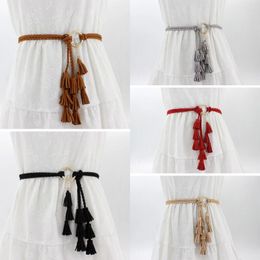 Belts Ladies Fashion National Style Hollow Tassel Knotted Tie Belt Thin Waist Chain Women's Waistband Dress Accessories