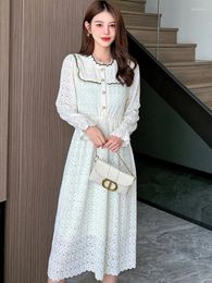 Casual Dresses Women Solid Lace Plus Velvet Warm Long Dress Autumn Winter Chic Luxury Party Evening 2024 Korean Elegant Bodycon Prom Robe