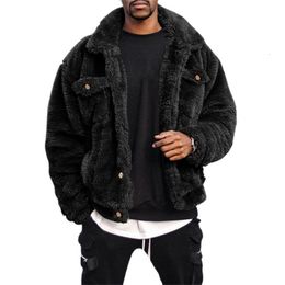 Winter Coat Solid Color Plush Simple Fluffy Men Jacket for Daily Wear Male Warm Style Gray Jackets For Outing 240117
