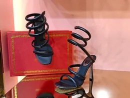 Rene Caovilla Cleo heel women designer sandals shine high heels office career dress shoes des chaussures black white leather sandal prom wedding heels 10.5cm