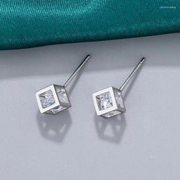 Stud Earrings Classic Small Geometric Square For Women Men Silver Colour Metal White Zircon Simple Daily Party Ear Studs Jewellery