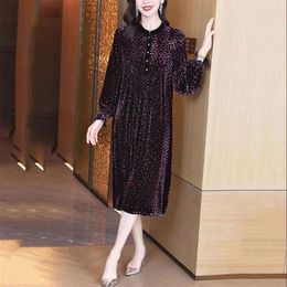 Casual Dresses Golden Velvet Loose Dress Women's 2024 Autumn Long Sleeves High End Luxury Temperament Fragmented Flower Medium Length Skirt