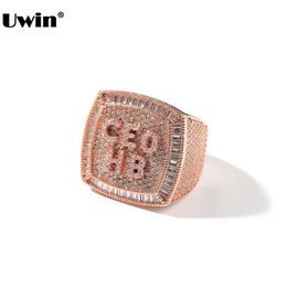 Band Rings UWIN Custom Letters RFull Iced Out Cubic Zirconia Personalised Name Party Rings Men And Women Fashion Hiphop Jewellery J240118