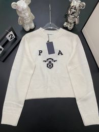 New High Quality Fashion Spring Design Casual Women Clothes P Letter Y2K Four Color Small Round Neck Pullover Woolen Sweater Embroidery Letters Pattern S,M,L